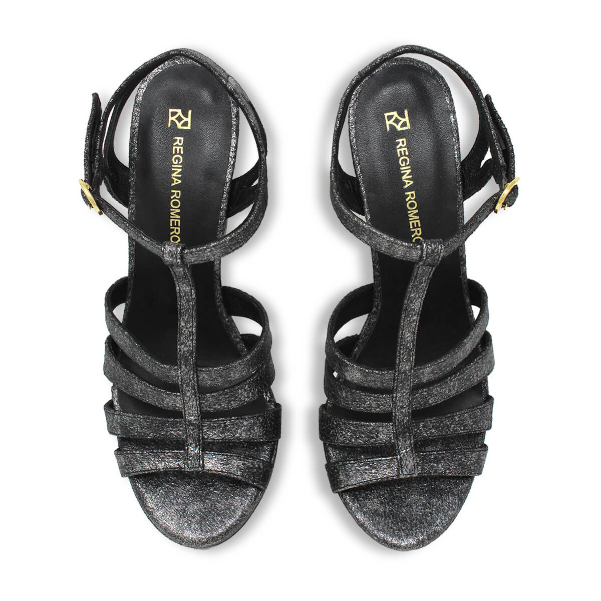 ROMI 135 - Plomo Regina Romero Zapato Sandalia Plataforma Tacon Alto Para Dama en Piel
