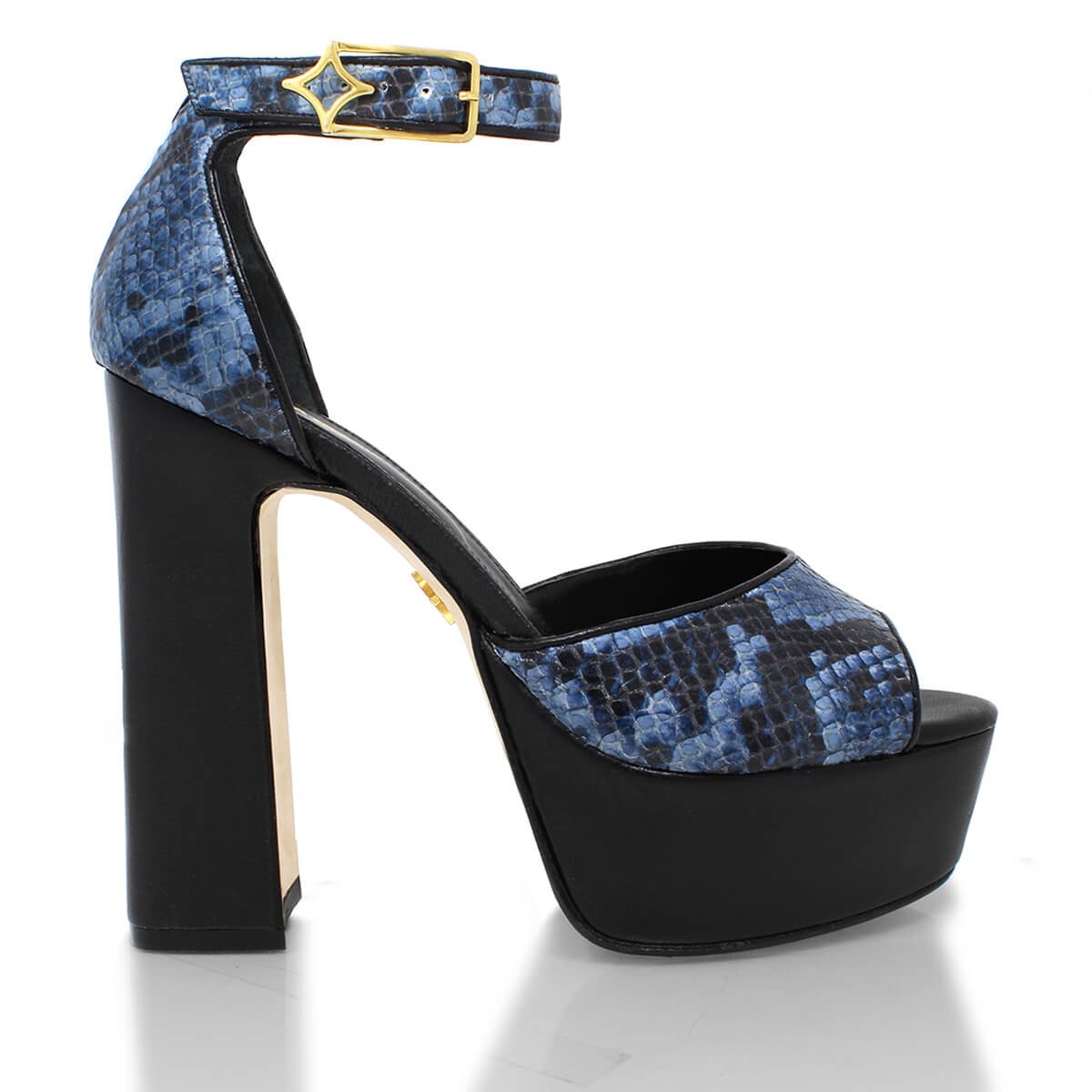 MARCE 135 - Azul Regina Romero Zapato Sandalia Plataforma Tacon Alto Para Dama en Piel