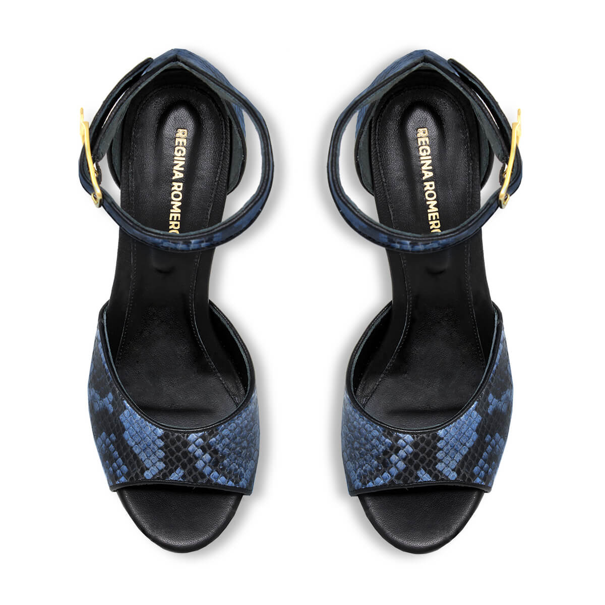 MARCE 135 - Azul Regina Romero Zapato Sandalia Plataforma Tacon Alto Para Dama en Piel