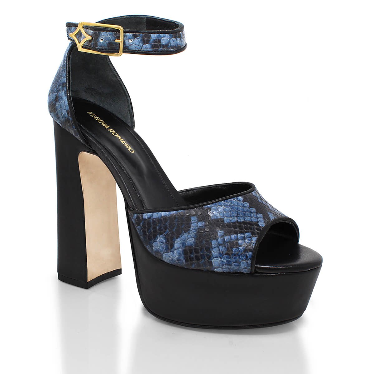 MARCE 135 - Azul Regina Romero Zapato Sandalia Plataforma Tacon Alto Para Dama en Piel