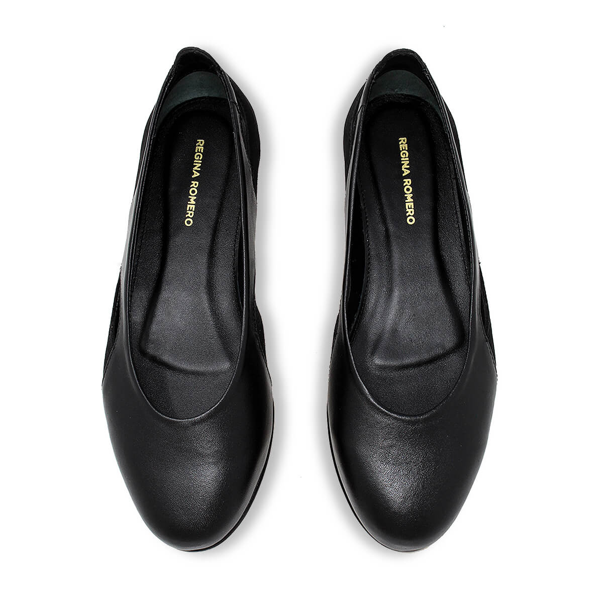 ARACELI - Negro Regina Romero Zapato Flat Balerina de Piso Para Dama en Piel