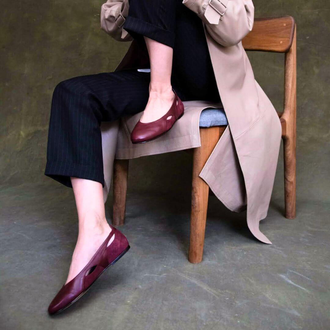 ARACELI - Vino Regina Romero Zapato Flat Balerina de Piso Para Dama en Piel