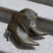 JIMENA 75 - Khaki Regina Romero Zapato Bota Botin Tacon Alto para Dama en Piel