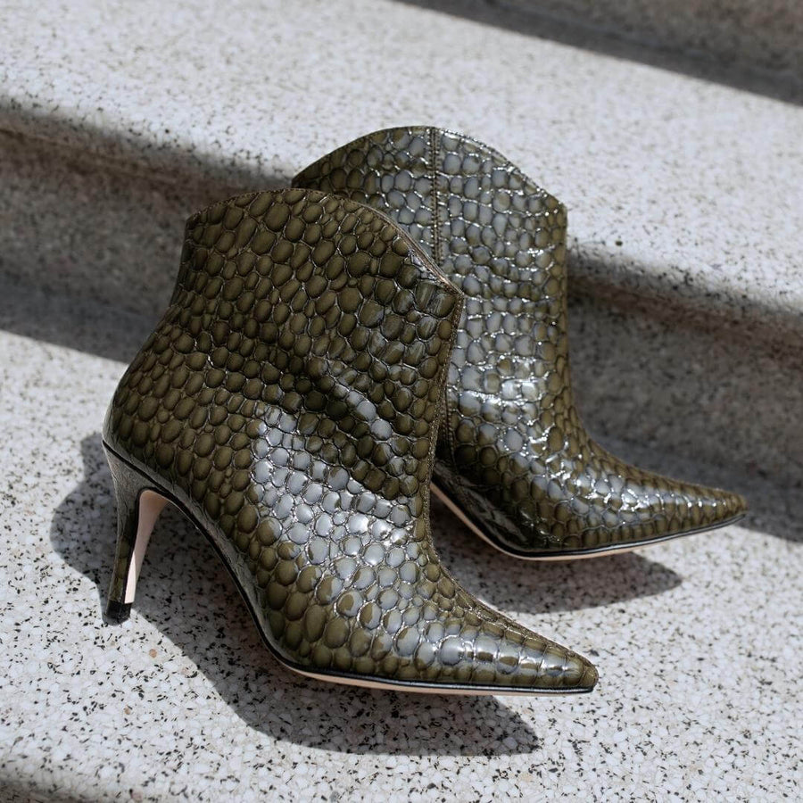 JIMENA 75 - Khaki Regina Romero Zapato Bota Botin Tacon Alto para Dama en Piel