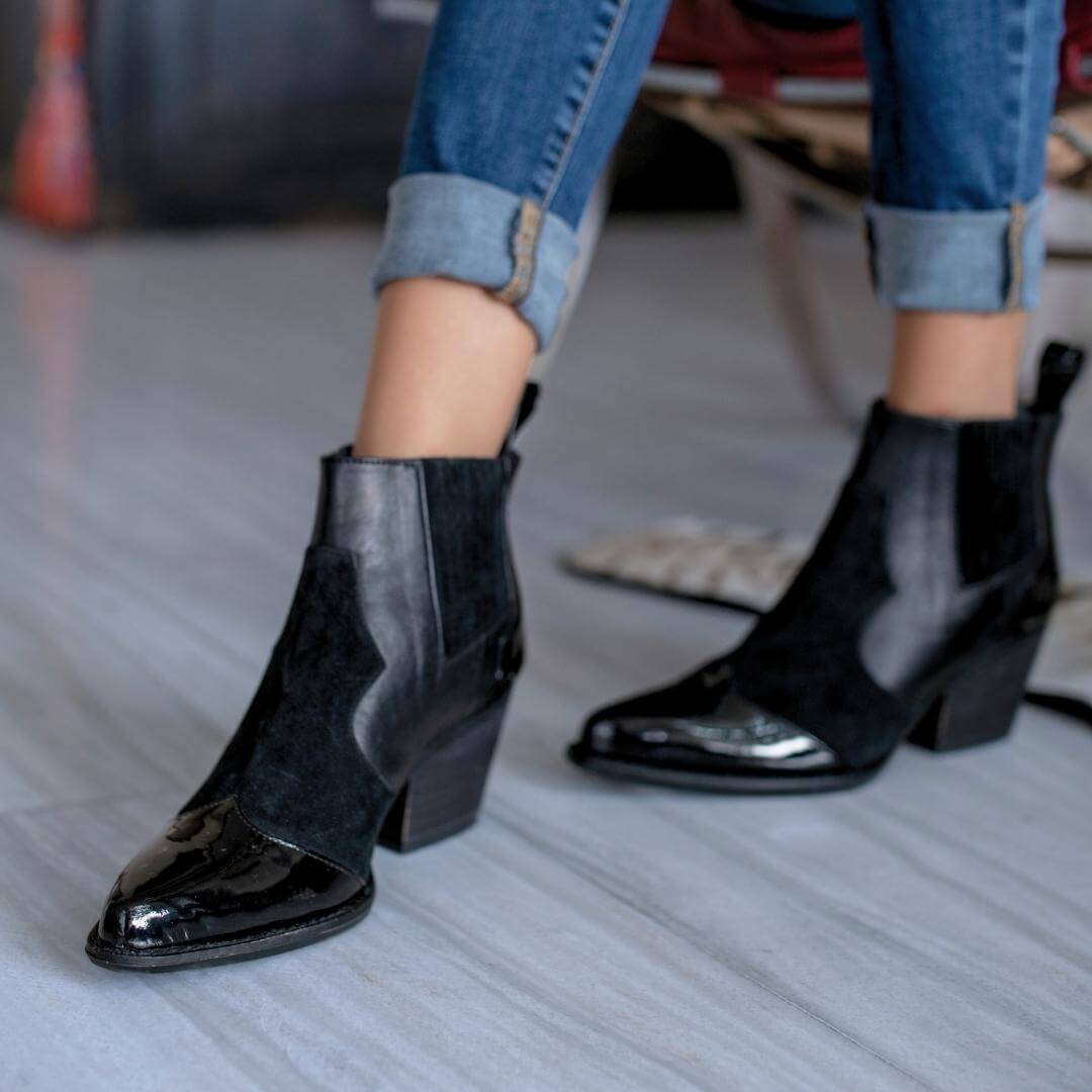 MADDIE 60 - Negro Regina Romero Zapato Bota Botin Tacon Bajo Para Dama en Piel