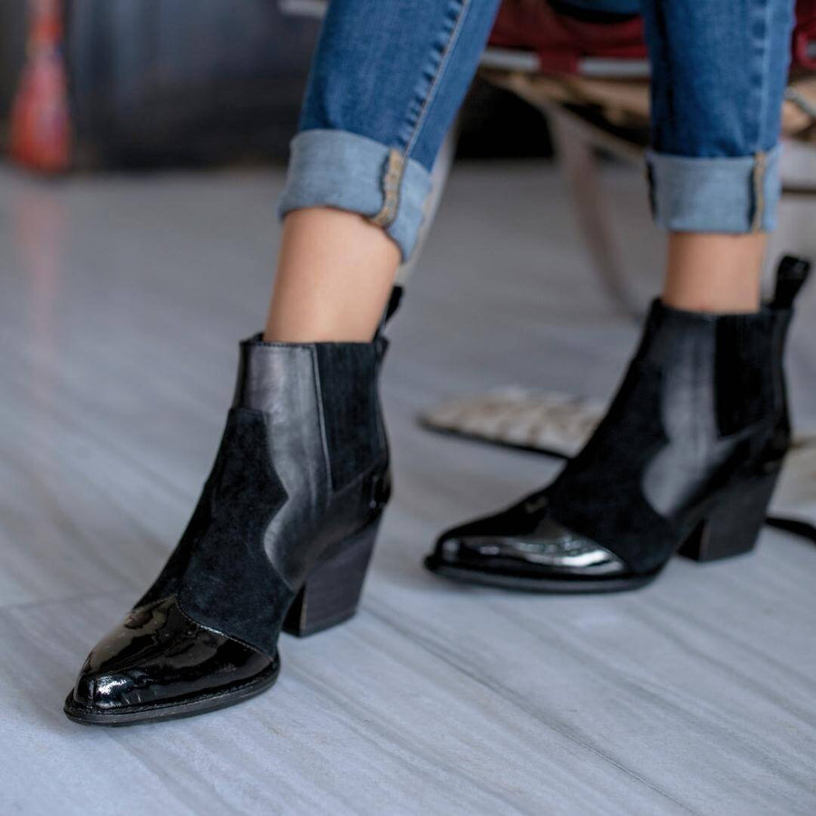 MADDIE 60 - Negro Regina Romero Zapato Bota Botin Tacon Bajo Para Dama en Piel