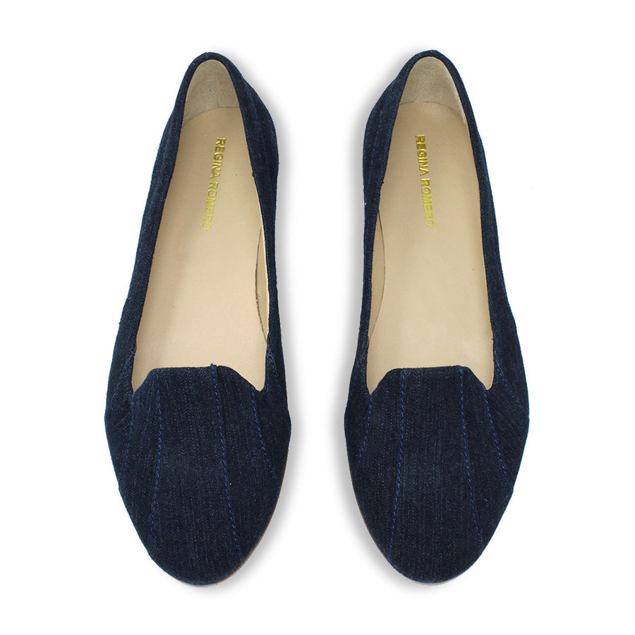 GILDA - Denim Regina Romero Zapato Flat Balerina de Piso Para Dama en Piel