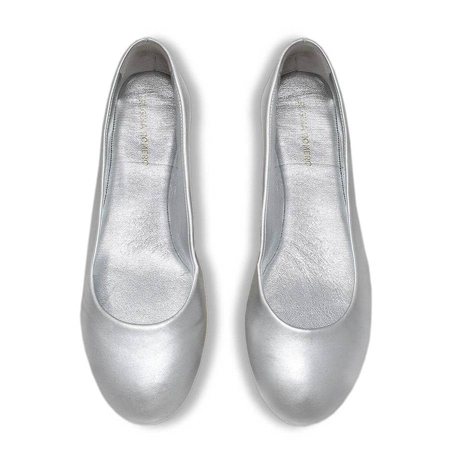 IZAR - Silver Regina Romero Flat Ballerina Floor Shoe for Women in Leather