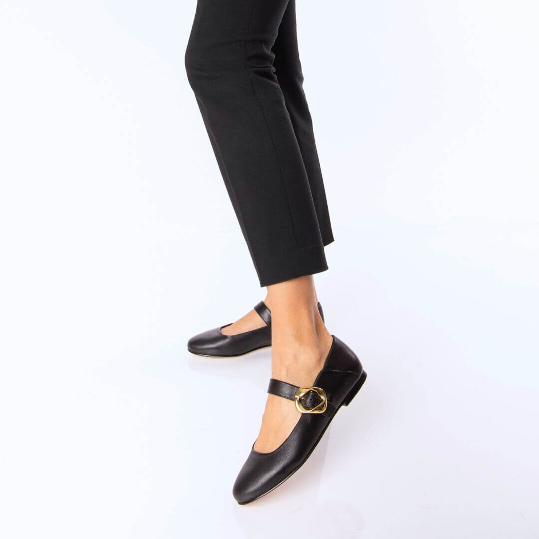 LOLA - Negro Regina Romero Zapato Flat Balerina de Piso Para Dama en Piel