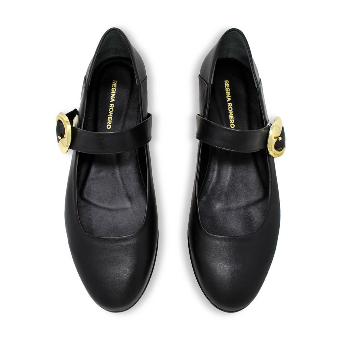 LOLA - Negro Regina Romero Zapato Flat Balerina de Piso Para Dama en Piel