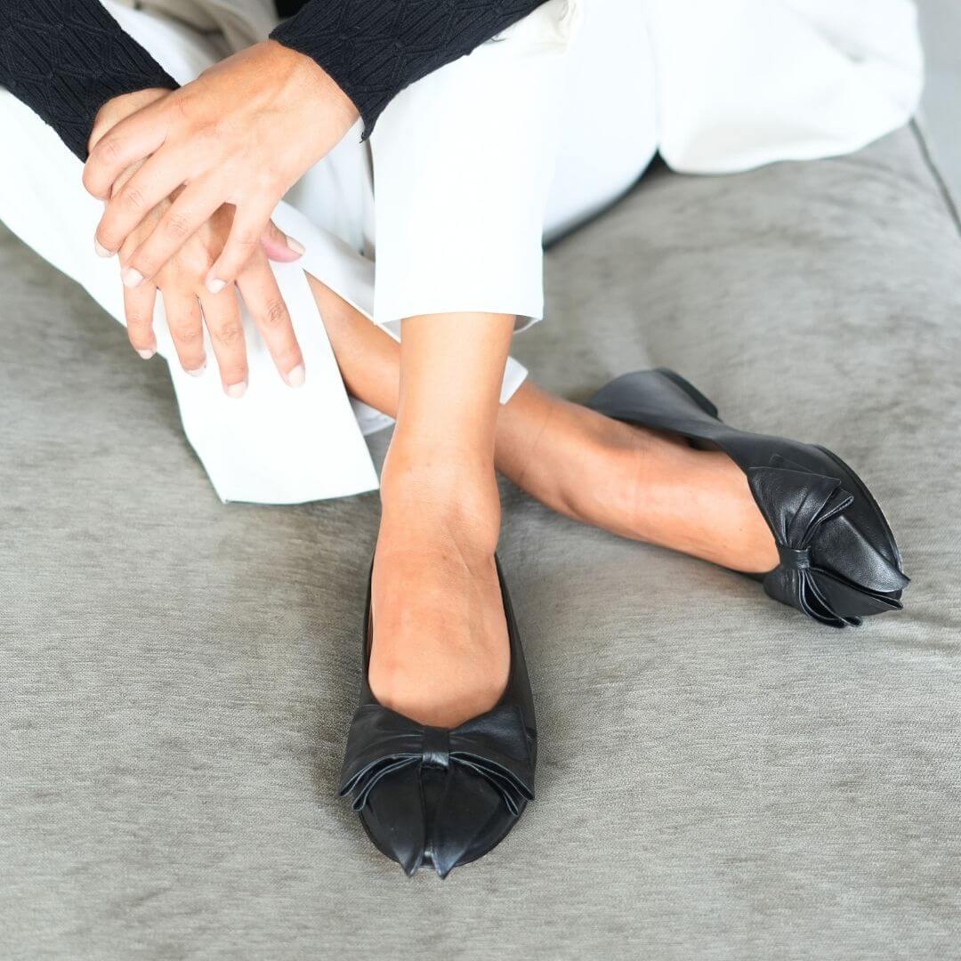 LULU - Negro Regina Romero Zapato Flat Balerina de Piso Para Dama en Piel