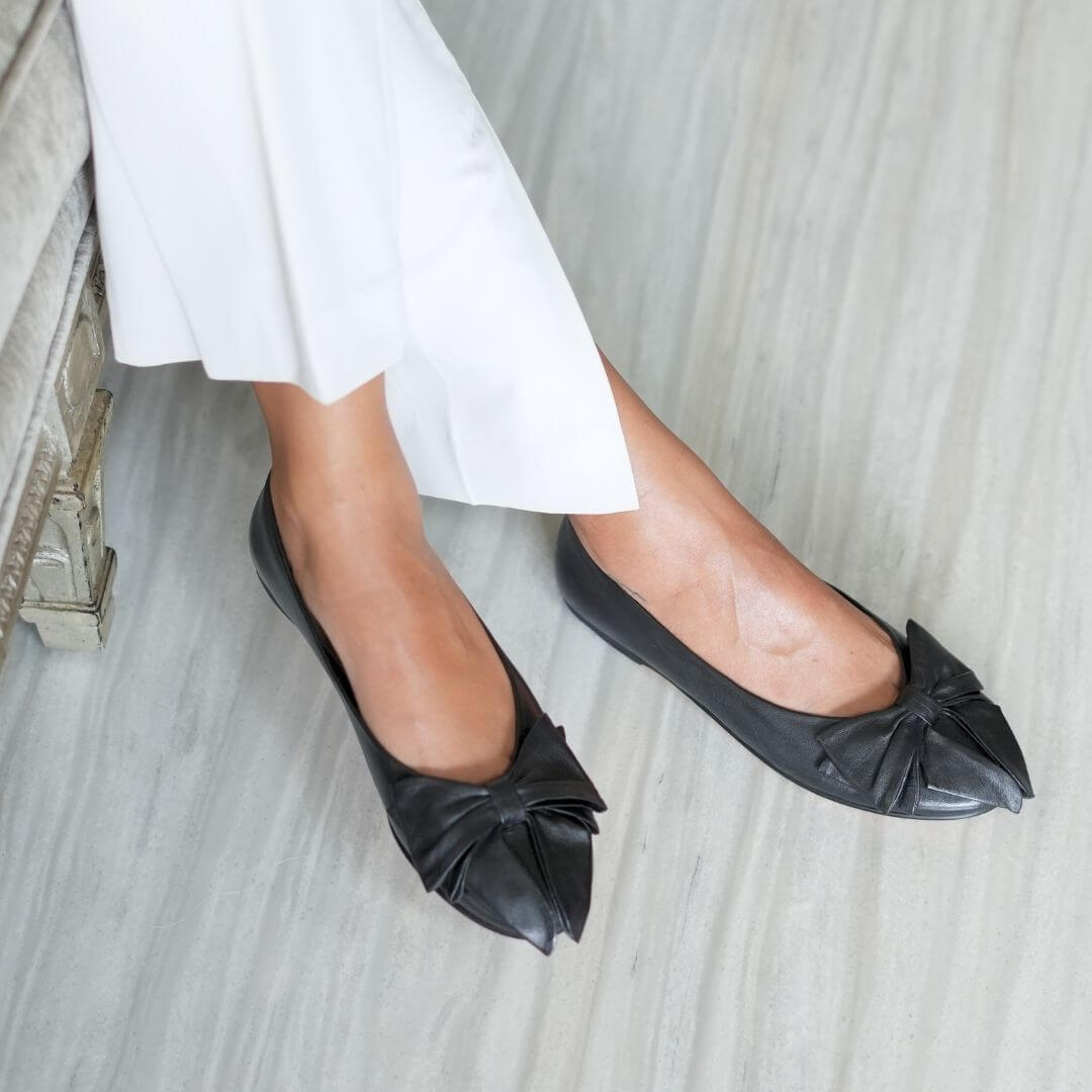LULU - Negro Regina Romero Zapato Flat Balerina de Piso Para Dama en Piel