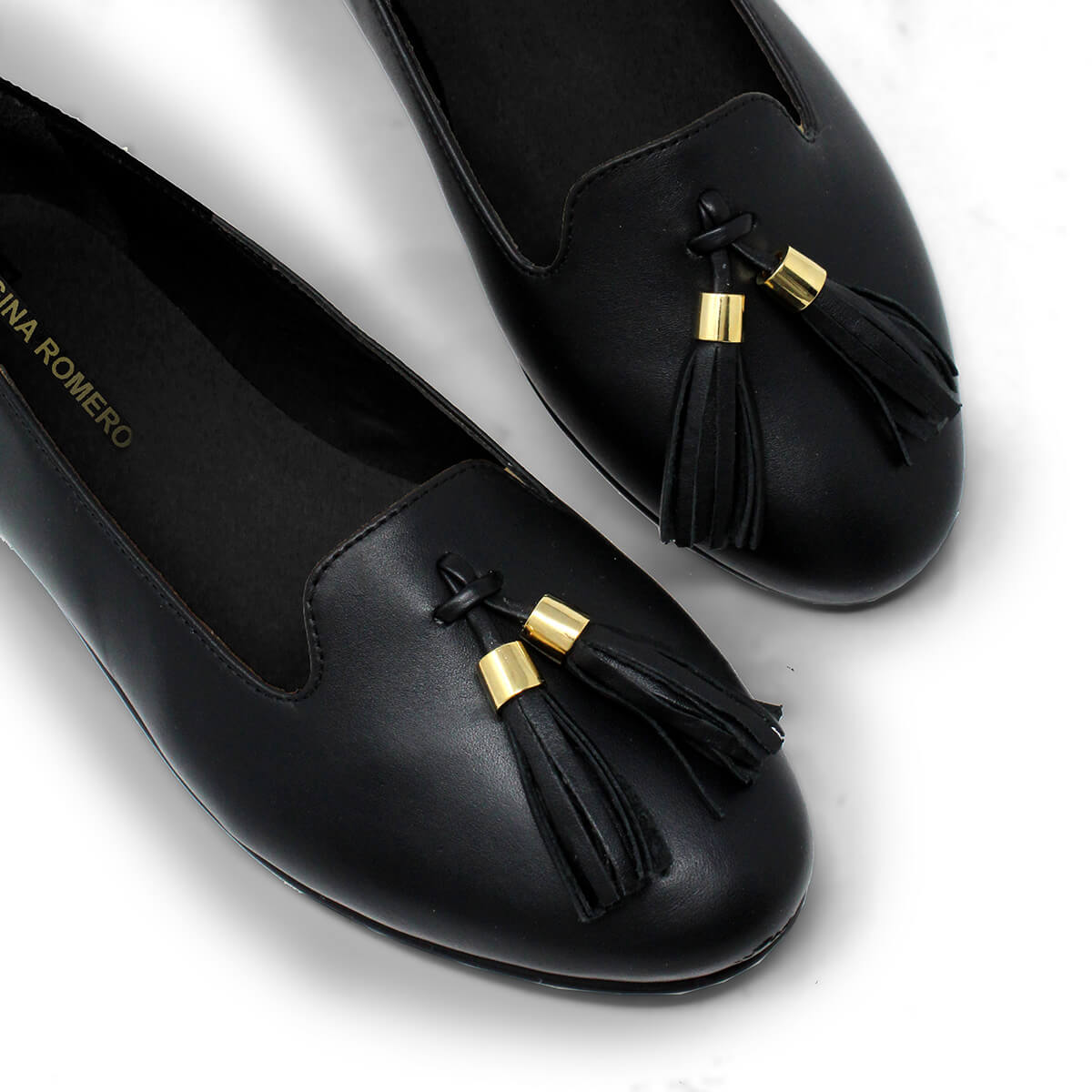 POLINA - Negro Regina Romero Zapato Flat Balerina de Piso Para Dama en Piel