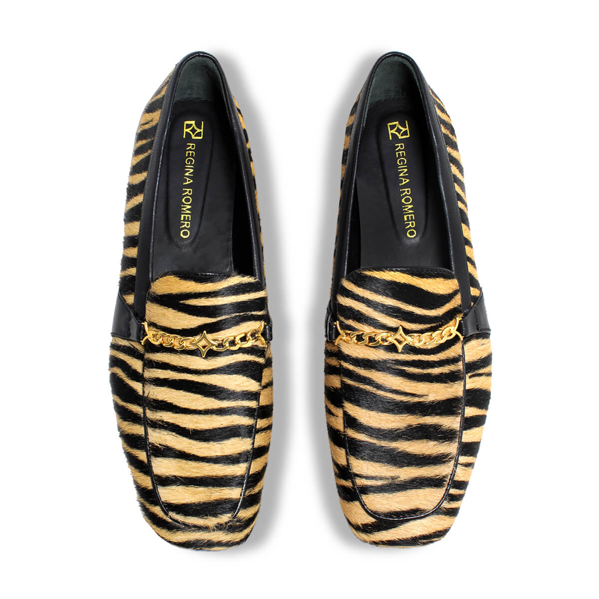 BETTY - Negro y Beige Regina Romero Zapato Mocasin de Piso Para Dama en Piel