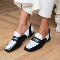 CLARK - Blanco y Negro Regina Romero Zapato Mocasin de Piso Para Dama en Piel
