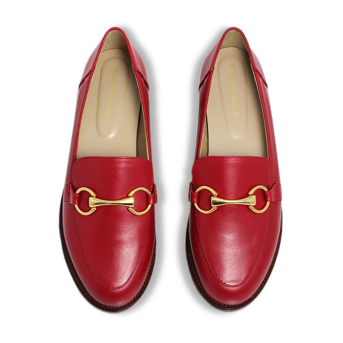JUDY - Rojo Regina Romero Zapato Mocasin de Piso Para Dama en Piel