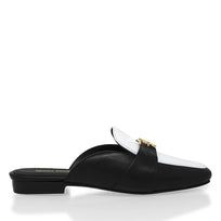 SAMMY - Negro y Blanco Regina Romero Zapato Flat Mule de Piso Para Dama en Piel