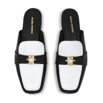 SAMMY - Negro y Blanco Regina Romero Zapato Flat Mule de Piso Para Dama en Piel