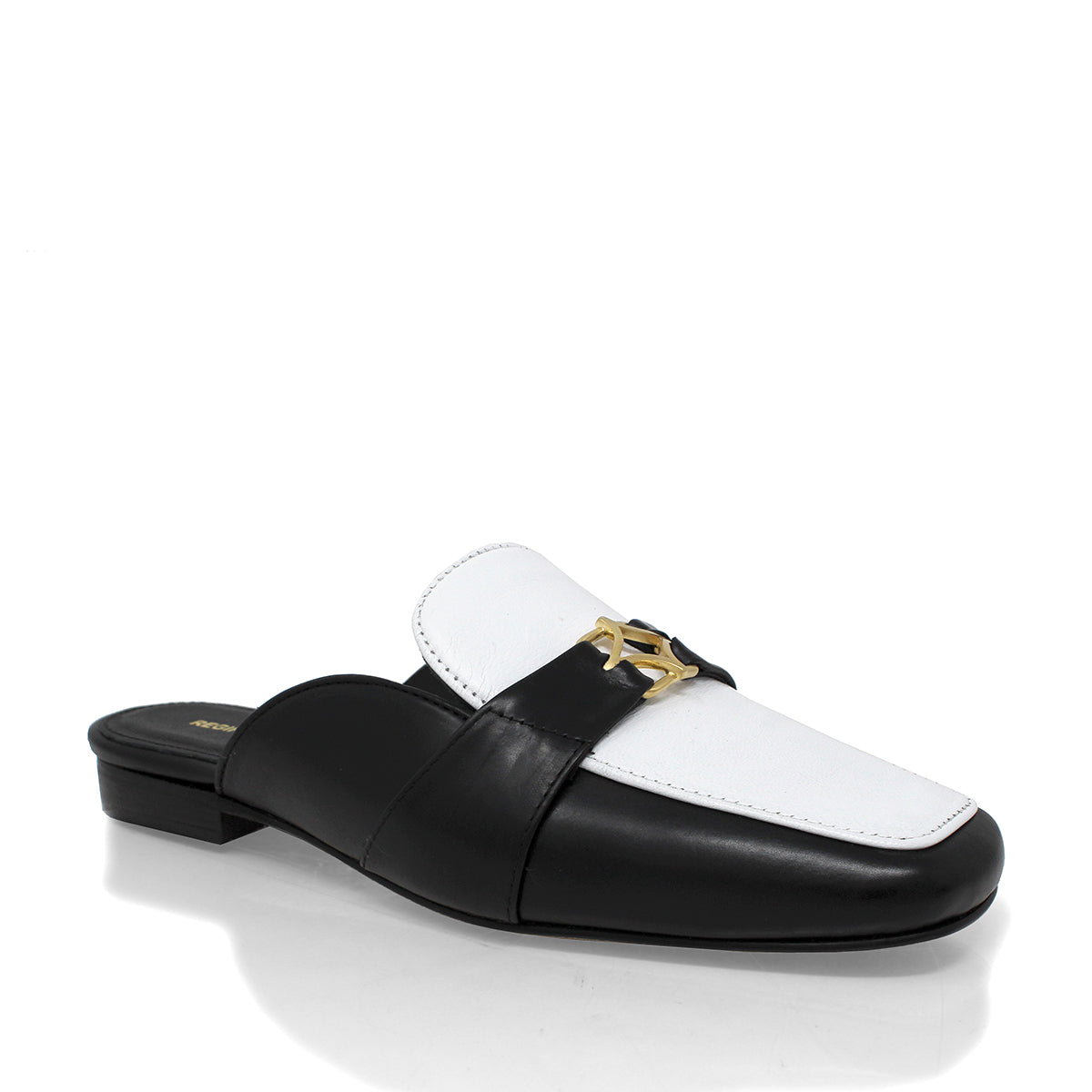 SAMMY - Negro y Blanco Regina Romero Zapato Flat Mule de Piso Para Dama en Piel