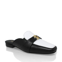 SAMMY - Negro y Blanco Regina Romero Zapato Flat Mule de Piso Para Dama en Piel