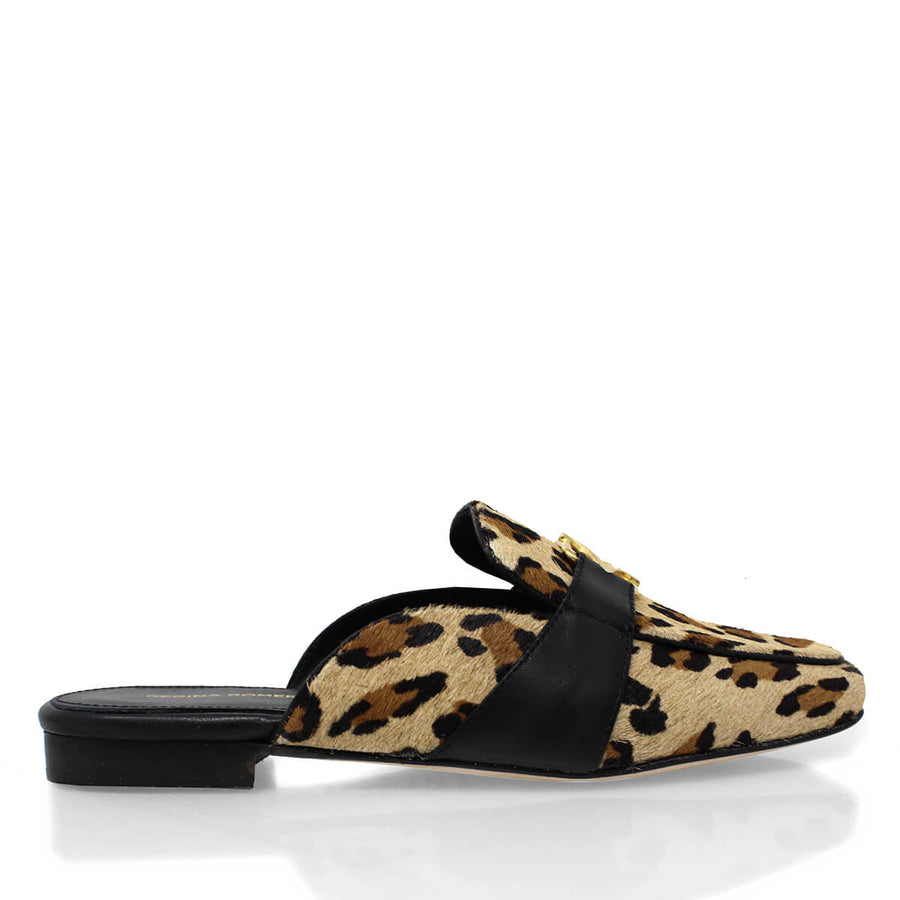 SAMMY - Beige Print Regina Romero Zapato Flat Mule de Piso Para Dama en Piel