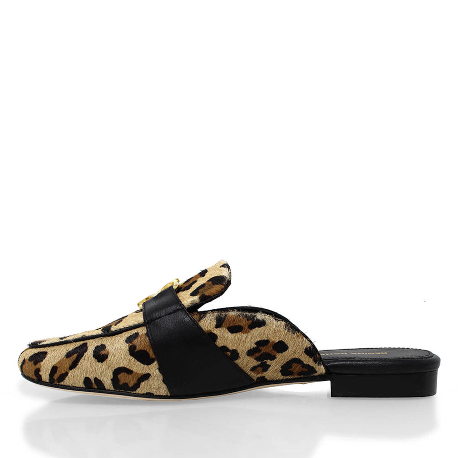 SAMMY - Beige Print Regina Romero Zapato Flat Mule de Piso Para Dama en Piel