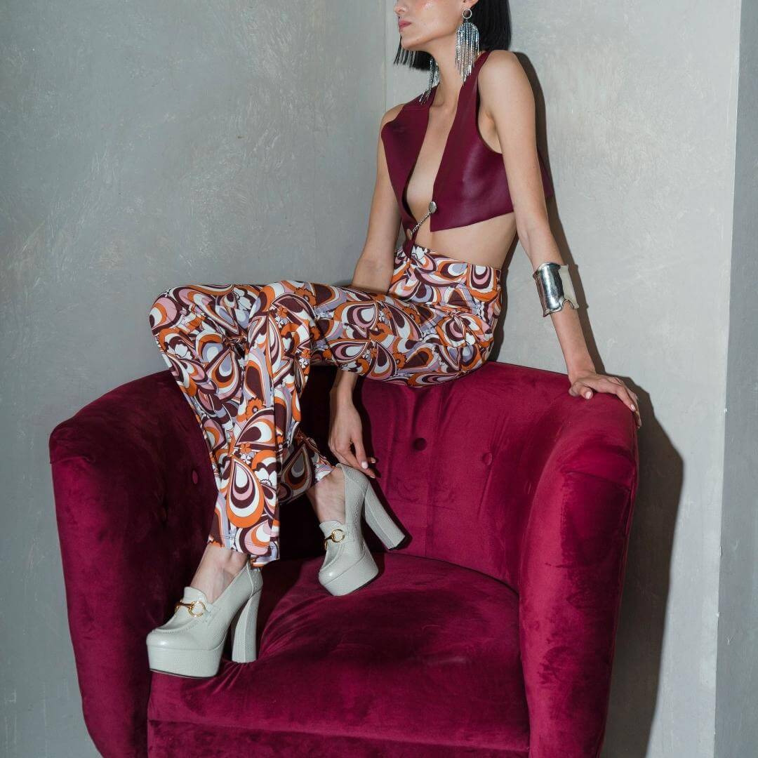 1990 - Crema Regina Romero Zapato Plataforma Tacon Alto Para Dama en Piel
