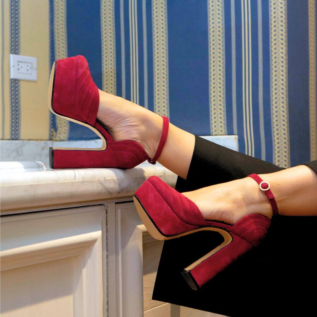 JODIE 135 - Ante Lipstick Rosa Regina Romero Zapato Sandalia Plataforma Tacon Alto Para Dama en Piel