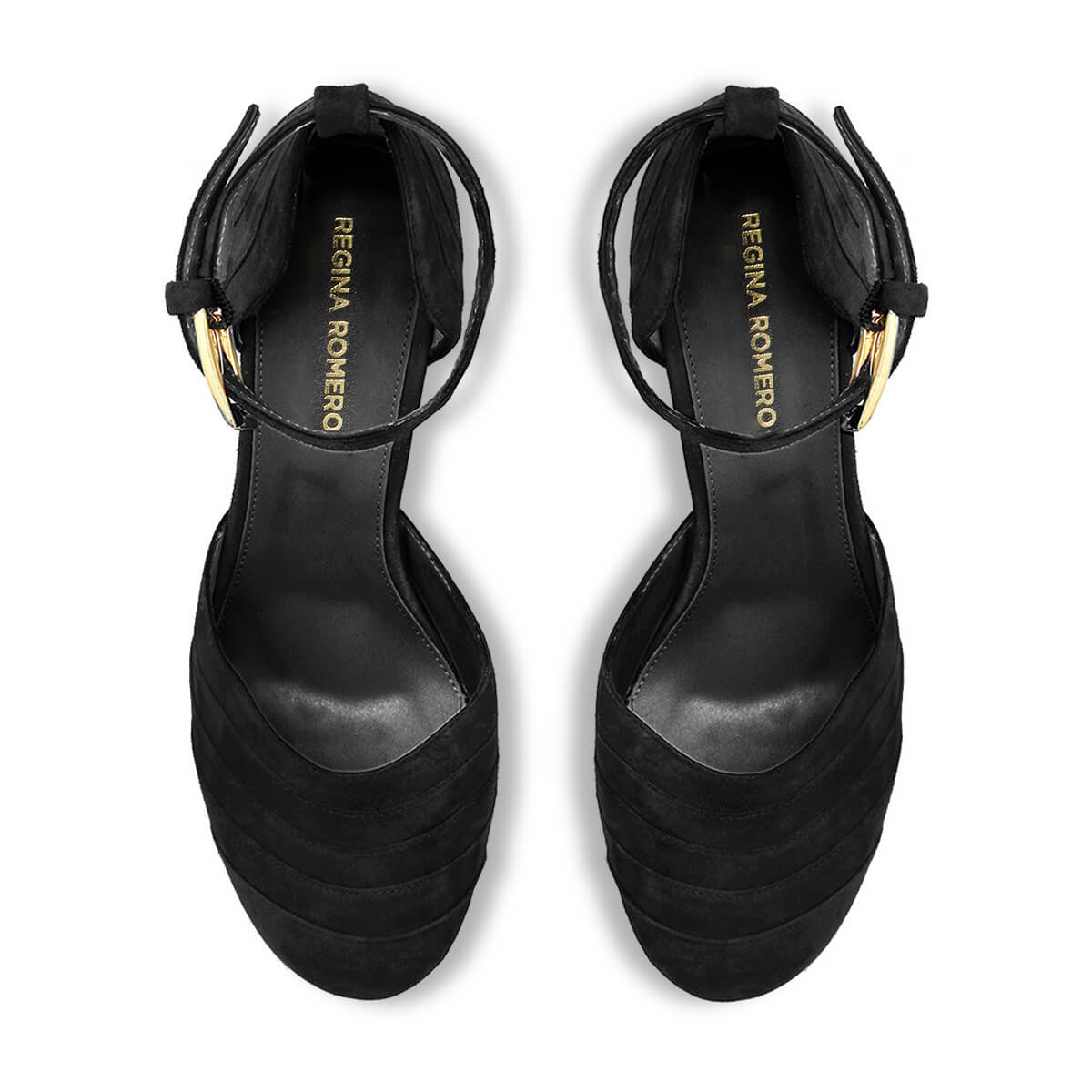 JODIE 135 - Ante Negro Regina Romero Zapato Sandalia Plataforma Tacon Alto Para Dama en Piel