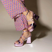 CALIPSO 95 - Rosa Metalico Regina Romero Zapato Sandalia Plataforma Tacon Alto Para Dama en Piel