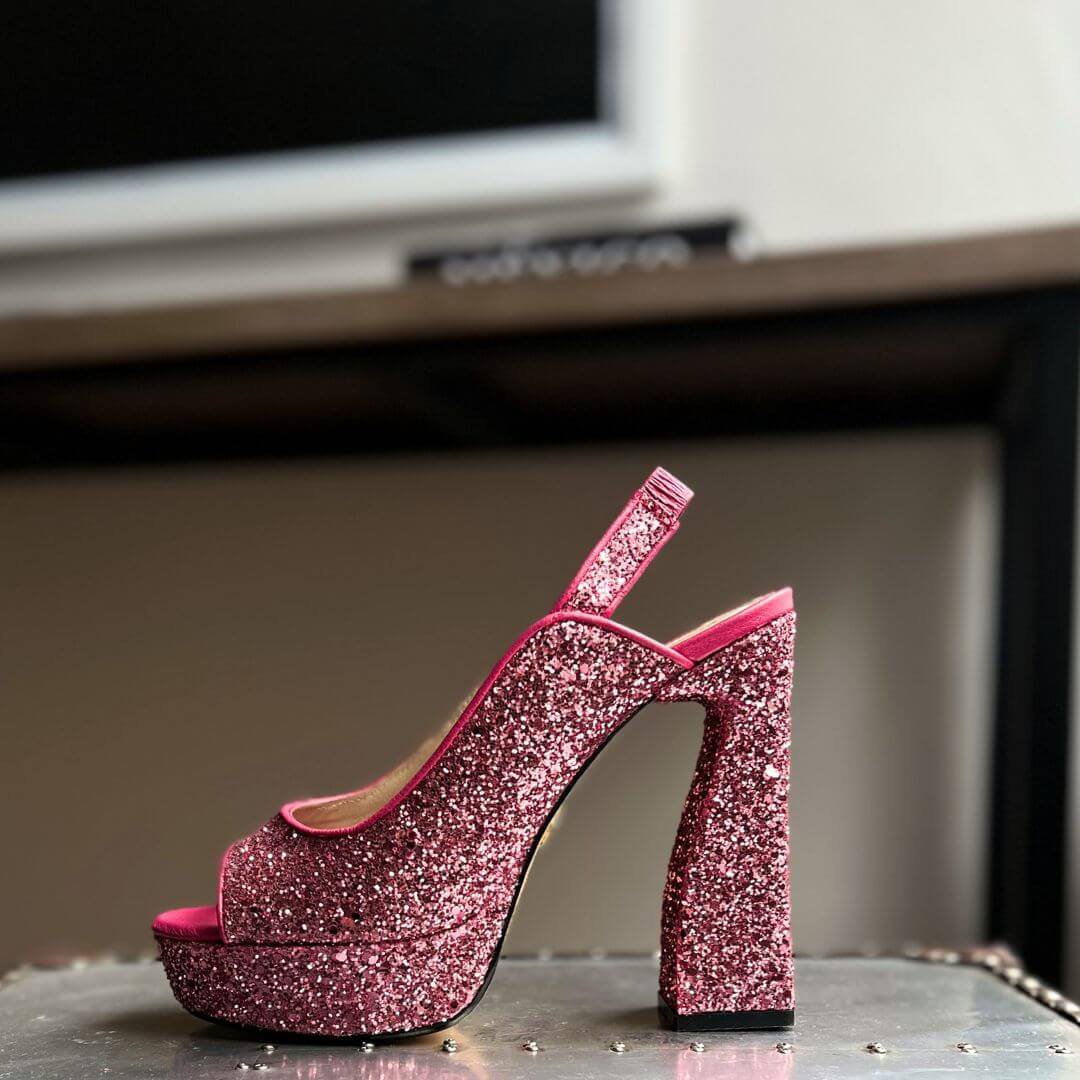 CHERYL 125 - Glitter Rosa Regina Romero Zapato Sandalia Plataforma Tacon Alto Para Dama en Piel