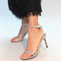 ELOISE 85 GLAM - Plata Regina Romero Zapato Sandalia Zapatilla Tacon Alto Para Dama en Piel