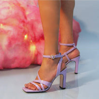 PIA 100 - Charol Lila Regina Romero Zapato Sandalia Zapatilla Tacon Alto Para Dama en Piel