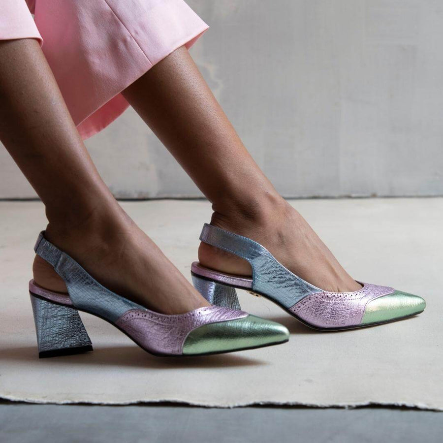 LIZZY 50 - Mix Pastel Regina Romero Zapato Zapatilla Tacon Bajo Para Dama en Piel