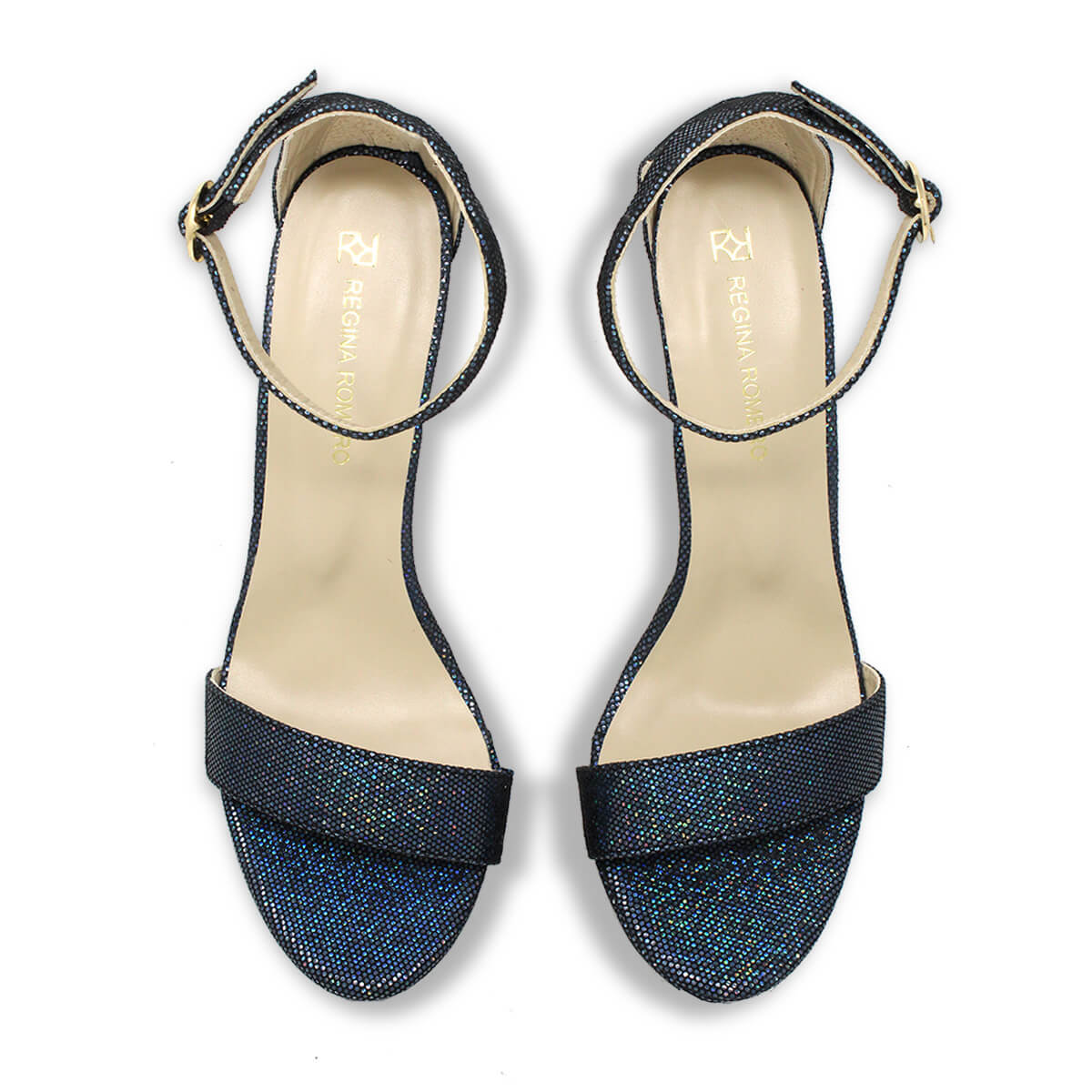 LAURA 125 - Glitter Negro Regina Romero Zapato Sandalia Plataforma Tacon Alto Para Dama en Piel