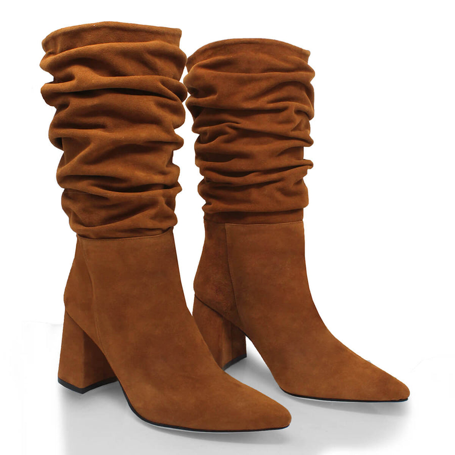 CASANDRA 75 - Tan Regina Romero Zapato Bota Botin Tacon Alto Para Dama en Piel