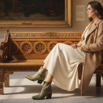 MAGGIE 60 - Khaki Regina Romero Zapato Bota Botin Tacon Bajo Para Dama en Piel