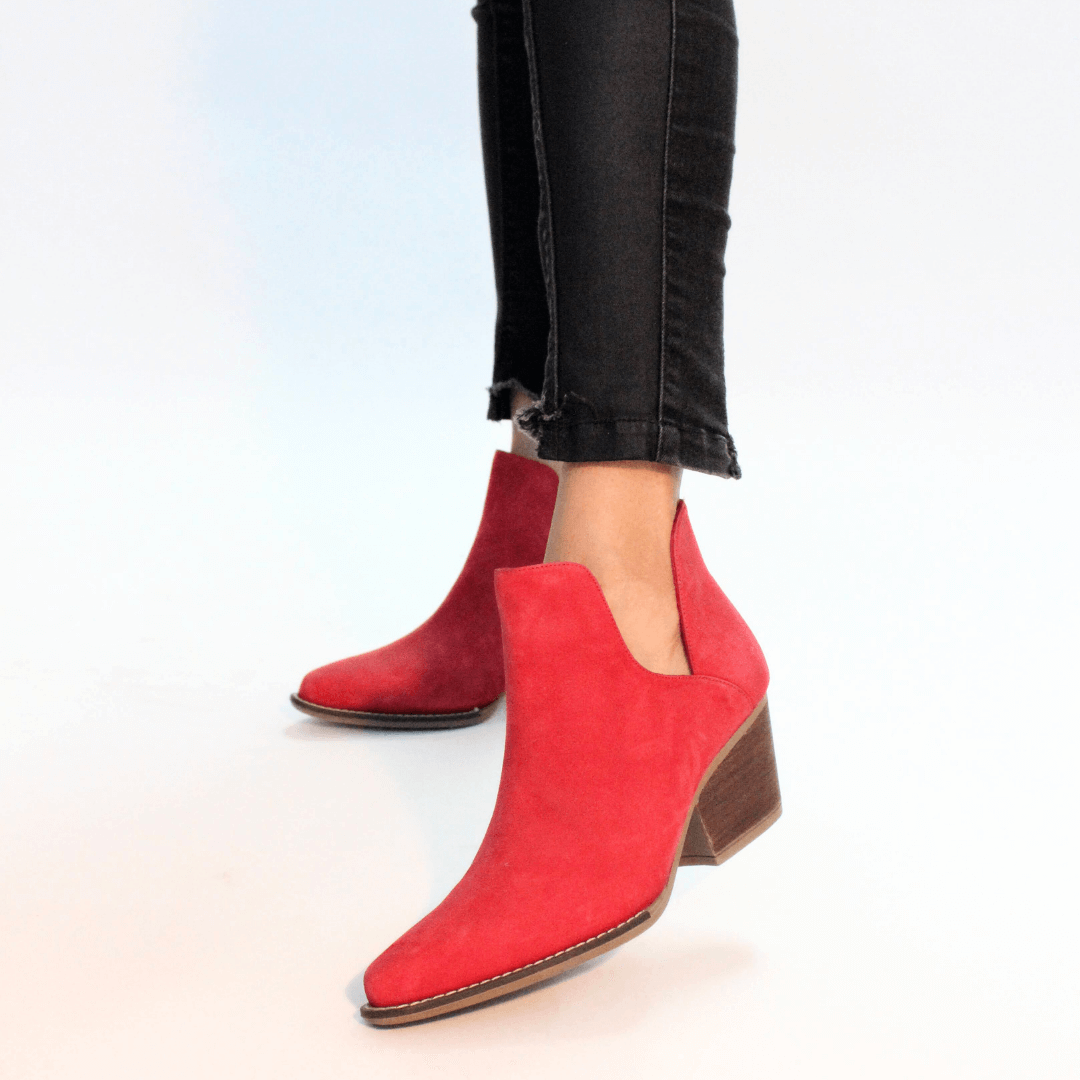 ISSA 60 - Rojo Regina Romero Zapato Bota Botin Tacon Bajo Para Dama en Piel