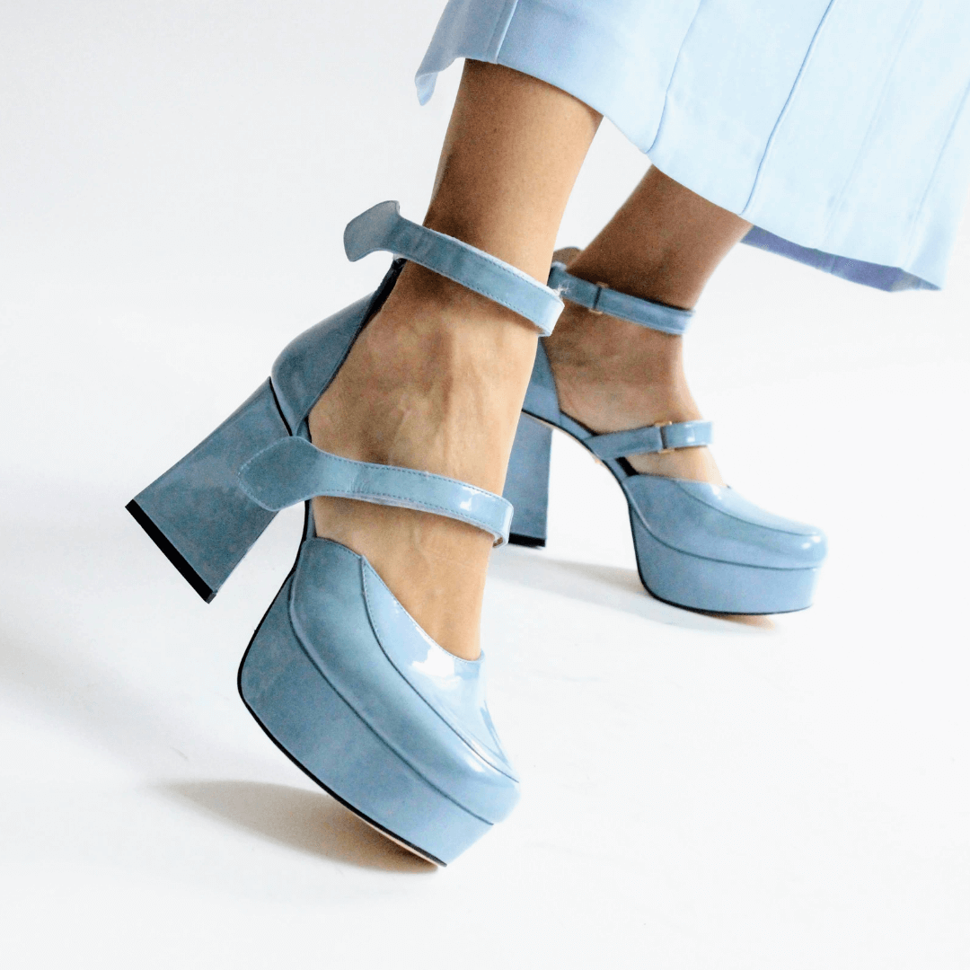 JETSON 95 - Charol Azul Claro Regina Romero Zapato Plataforma Tacon Alto Para Dama en Piel
