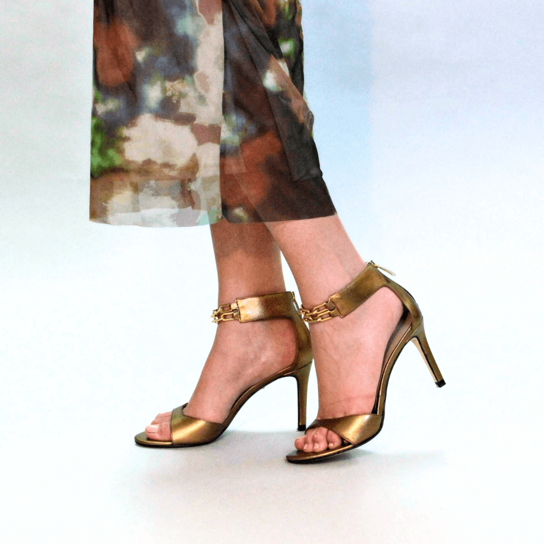 LORENA 85 - Oro Viejo Regina Romero Zapato Sandalia Zapatilla Tacon Alto Para Dama en Piel