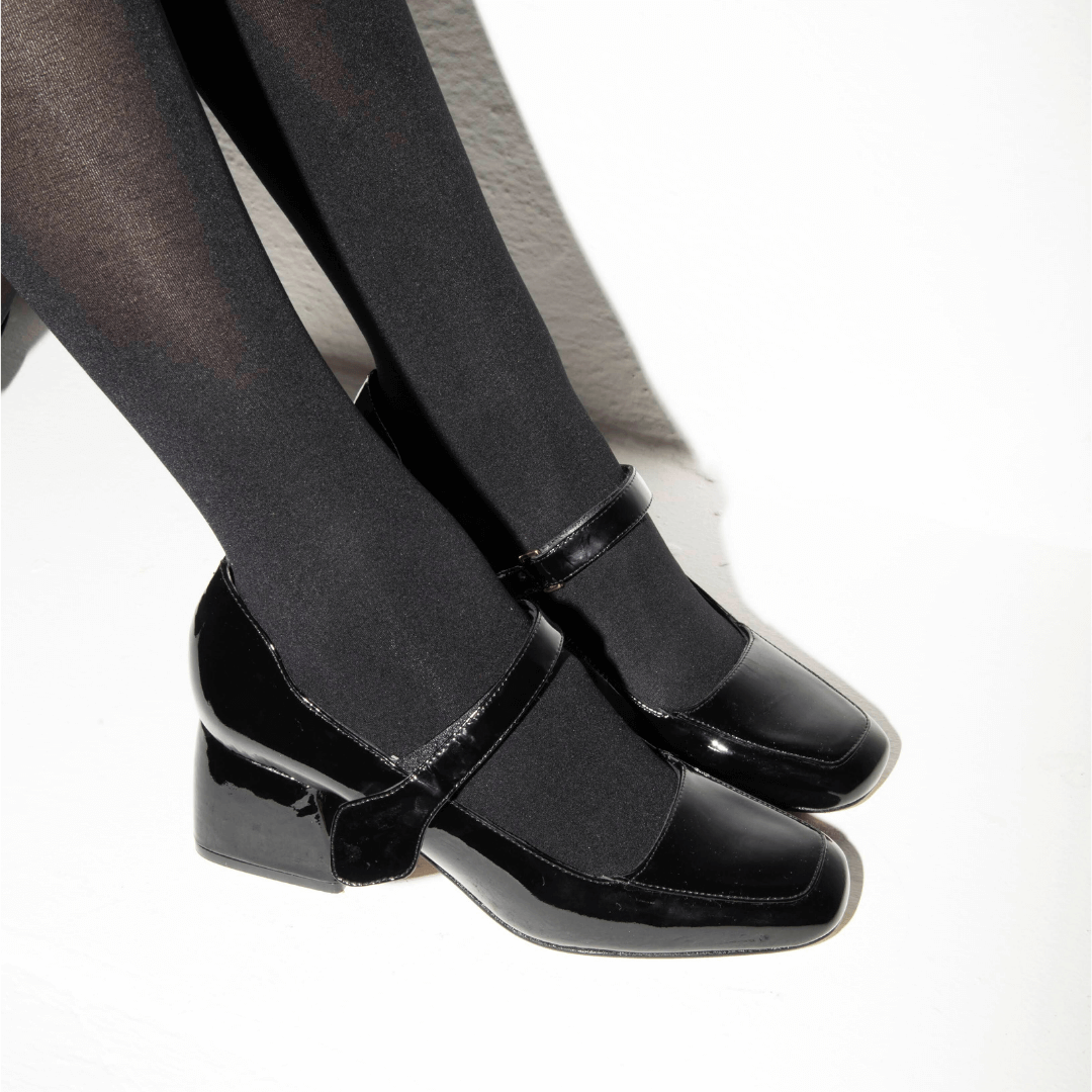 MATI 50 - Charol Negro Regina Romero Zapato Zapatilla Tacon Bajo Para Dama en Piel