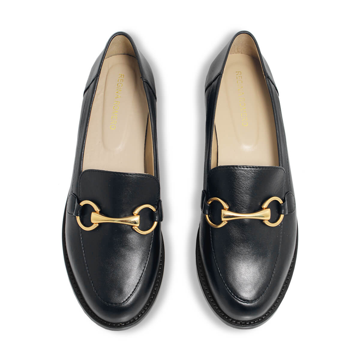 JUDY - Black Regina Romero Women's Flat Moccasin Shoe in Leather