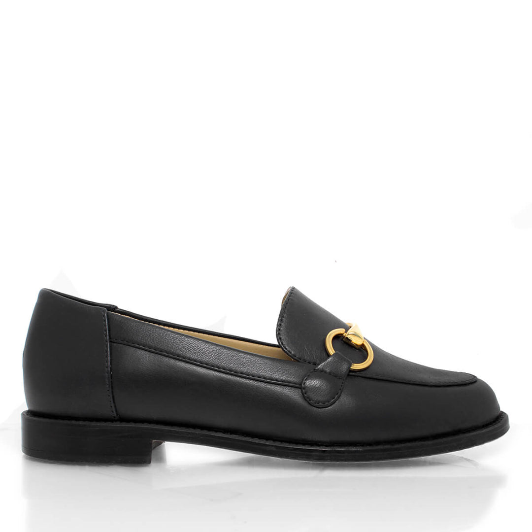 JUDY - Black Regina Romero Women's Flat Moccasin Shoe in Leather