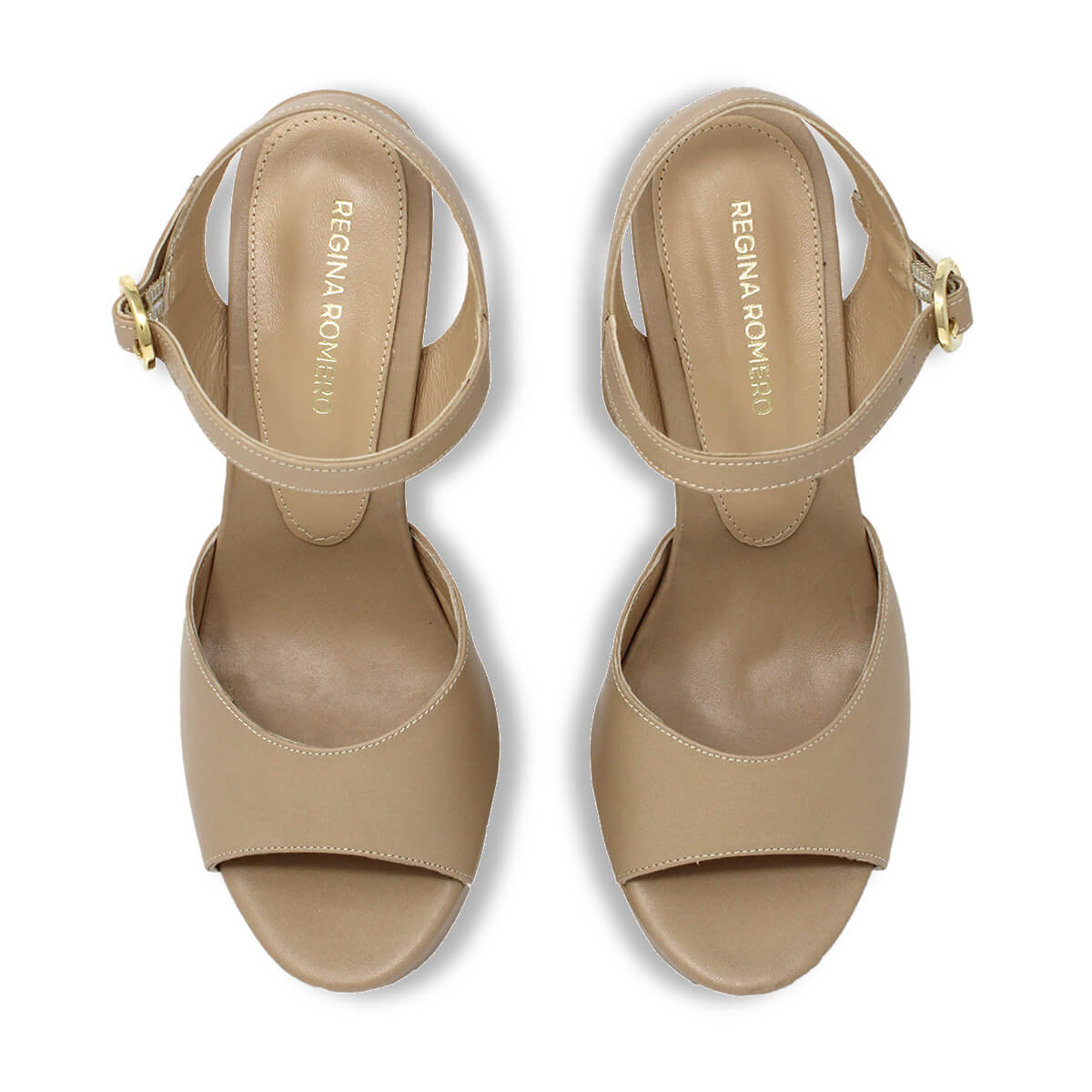 SABRINA 135 - Beige Regina Romero High Heel Platform Sandal Shoe for Women in Leather
