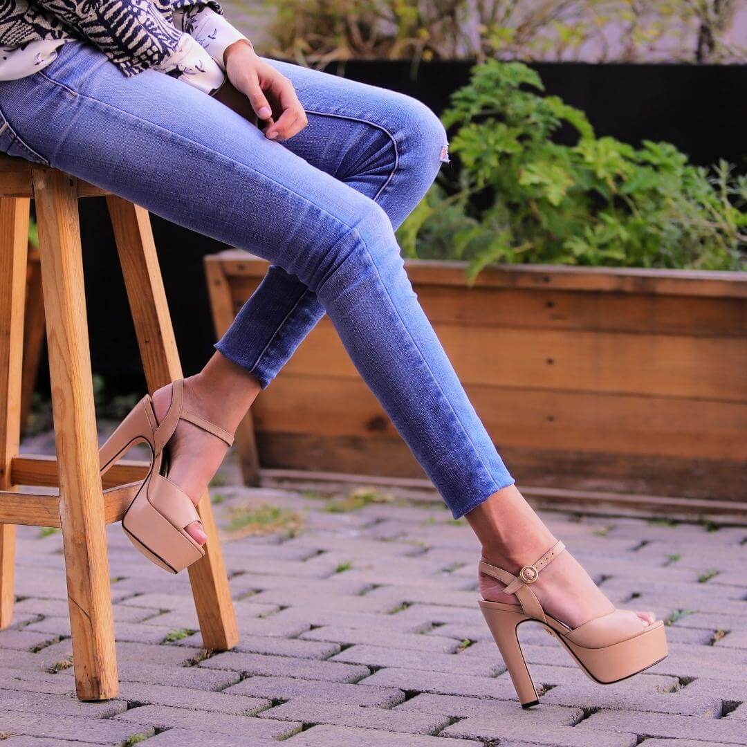 SABRINA 135 - Beige Regina Romero High Heel Platform Sandal Shoe for Women in Leather
