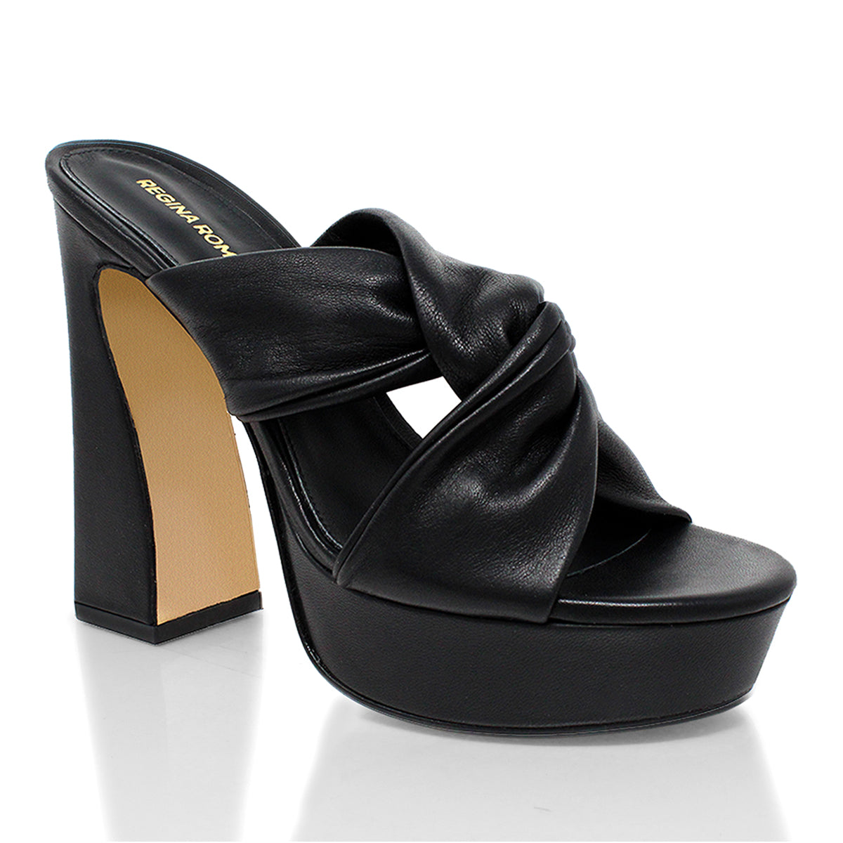 THALIA 125 - Black Regina Romero High Heel Platform Sandal Shoe for Women in Leather