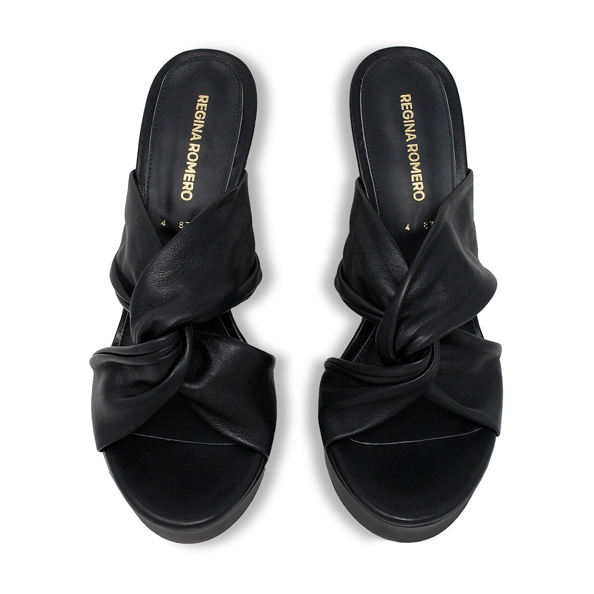 THALIA 125 - Black Regina Romero High Heel Platform Sandal Shoe for Women in Leather