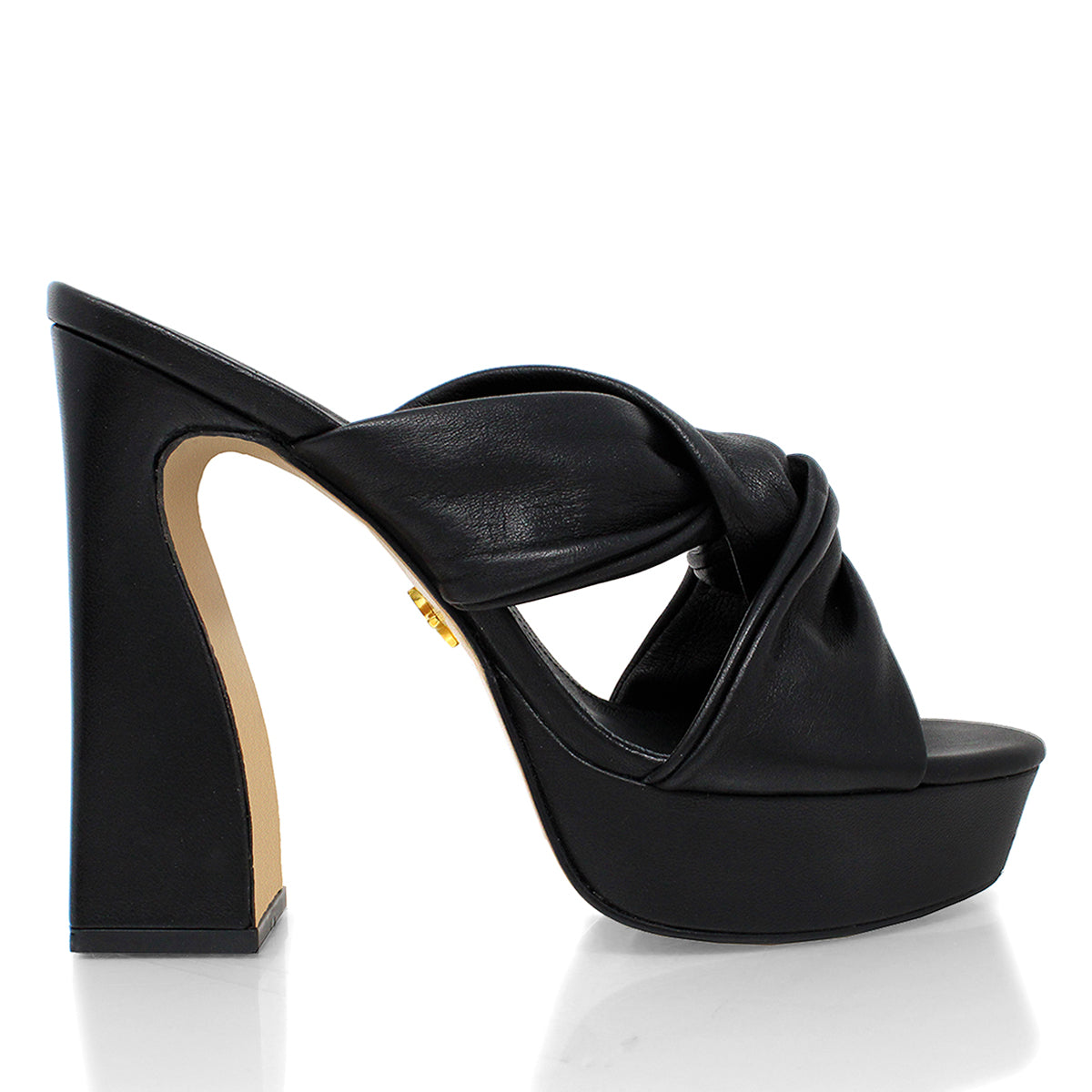 THALIA 125 - Black Regina Romero High Heel Platform Sandal Shoe for Women in Leather