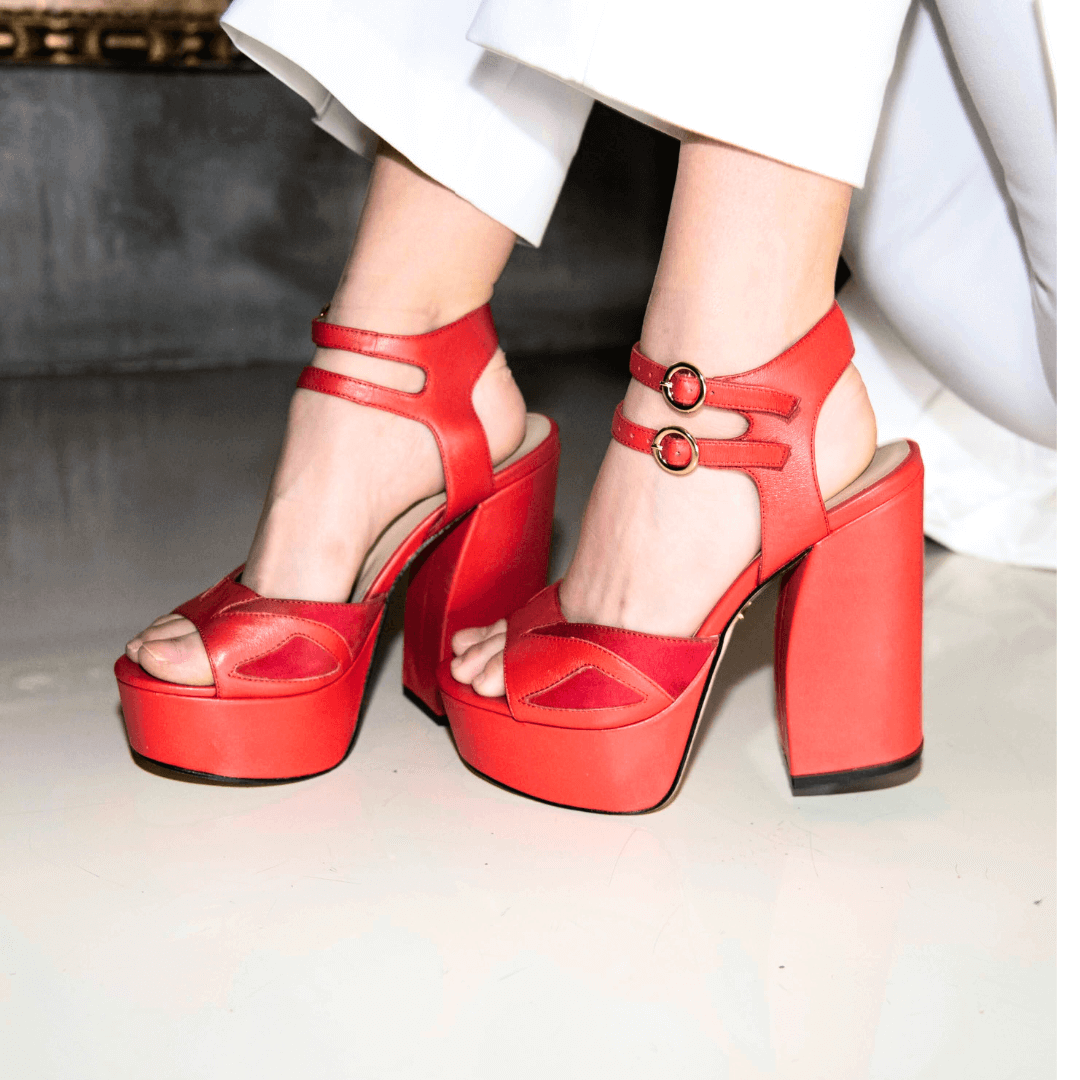 SUNNY 135 - Tangerine Regina Romero Zapato Sandalia Plataforma Tacon Alto Para Dama en Piel
