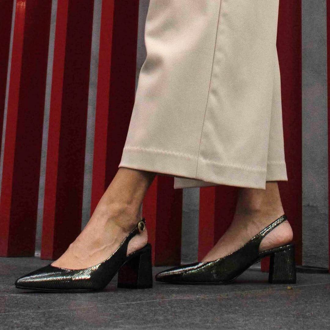 TANIA 50 - Negro Inox Regina Romero Zapato Zapatilla Tacon Bajo Para Dama en Piel
